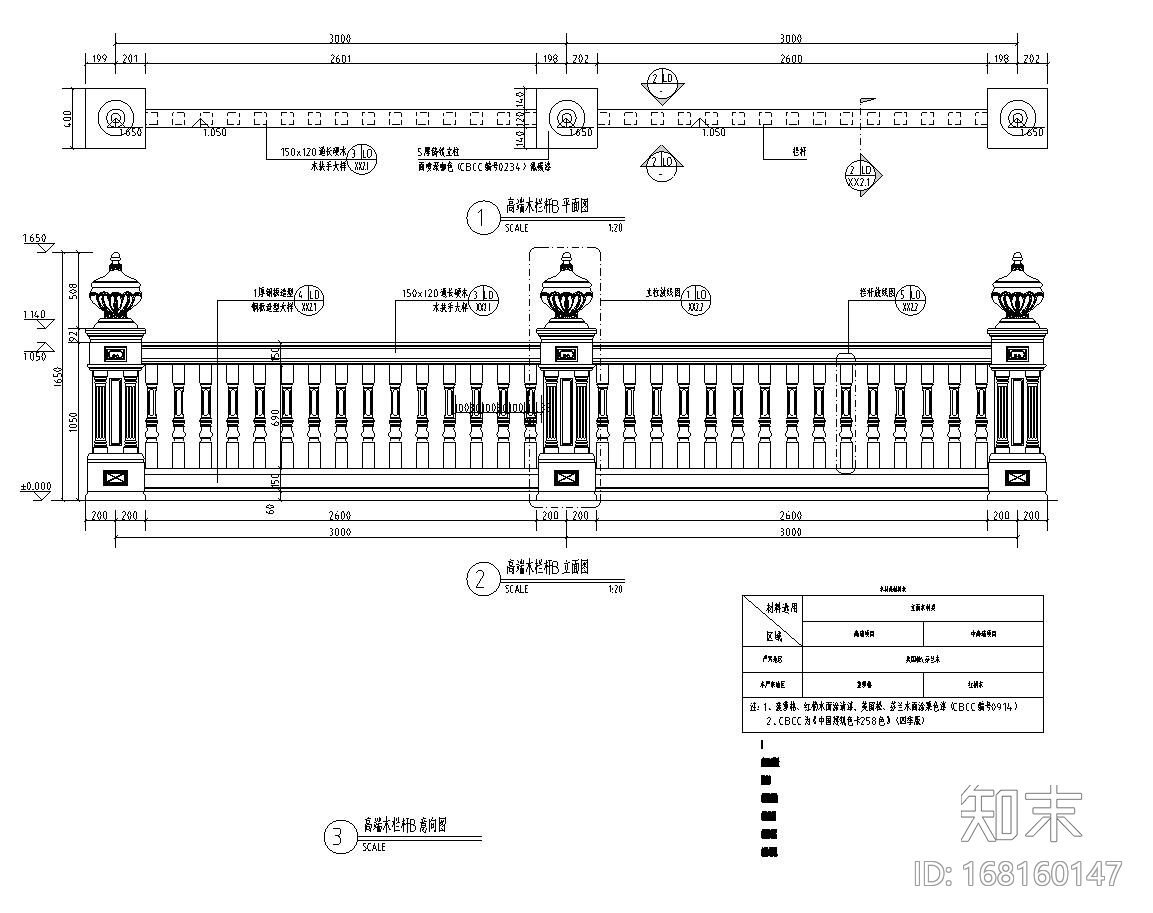 景观细部施工图|高端木栏杆详图cad施工图下载【ID:168160147】