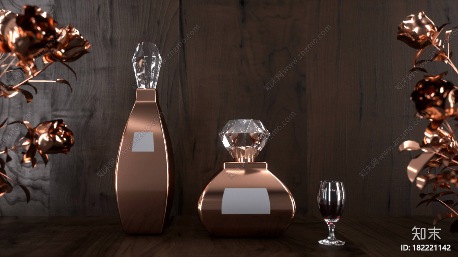 大气金色钻石洋酒瓶子CG模型下载【ID:182221142】
