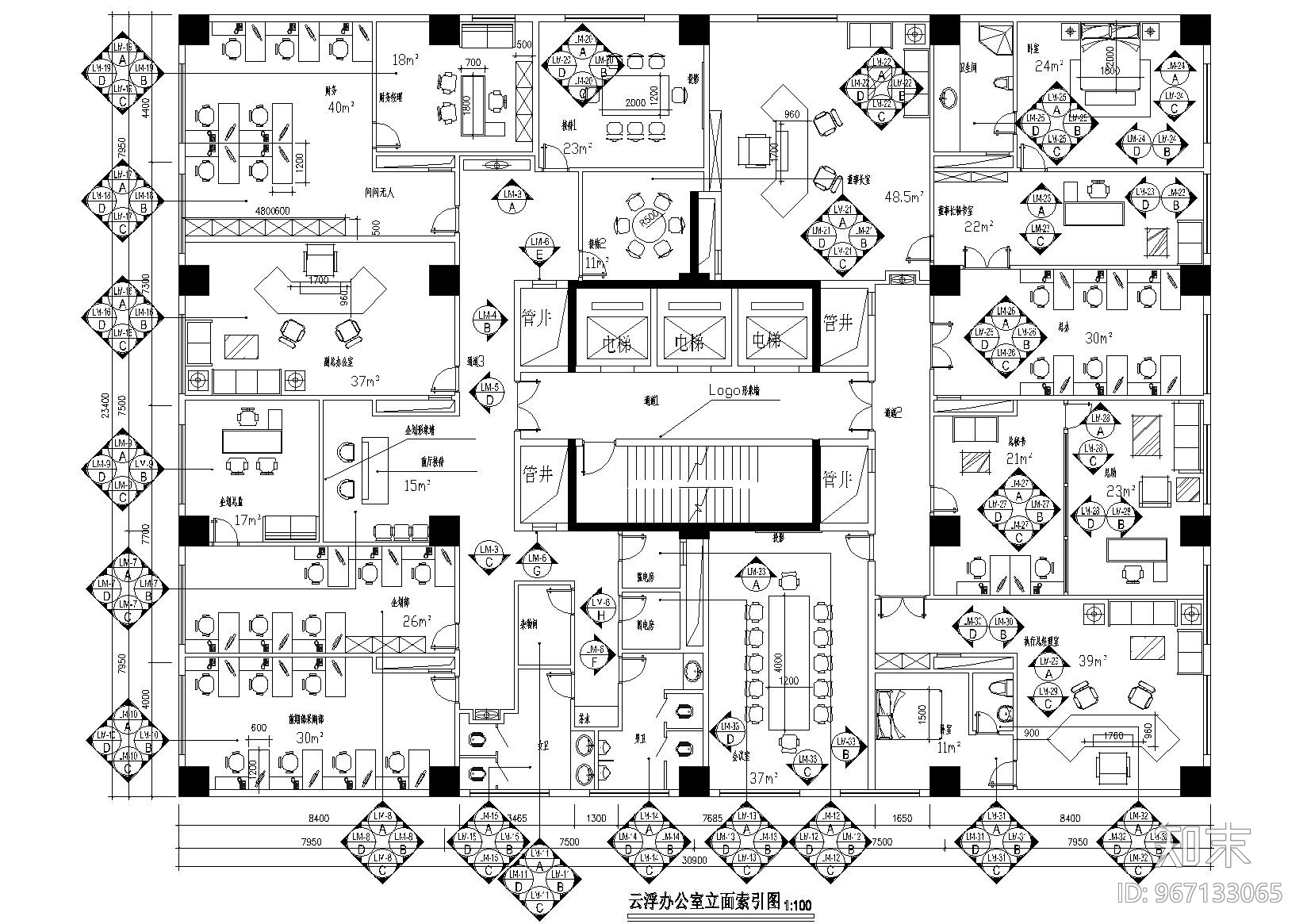 北方北投投资集团办公室CAD施工图+效果图施工图下载【ID:967133065】