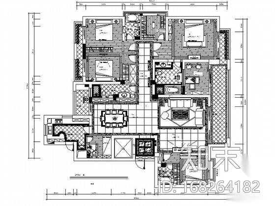 [四川]精品海景六居室装修施工图（含效果）cad施工图下载【ID:168264182】