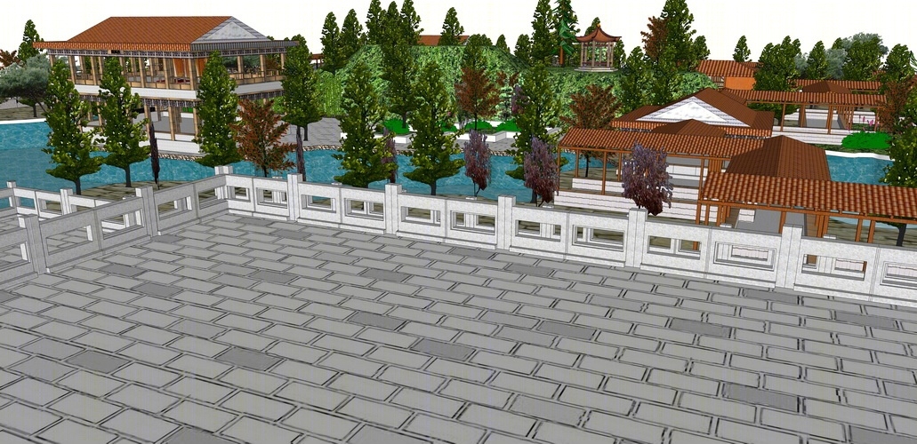 欧式公园景观设计SU模型下载【ID:66677771】