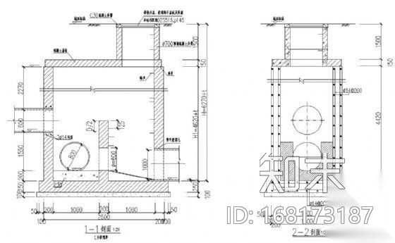 污水检查井（跌水井）详图cad施工图下载【ID:168173187】