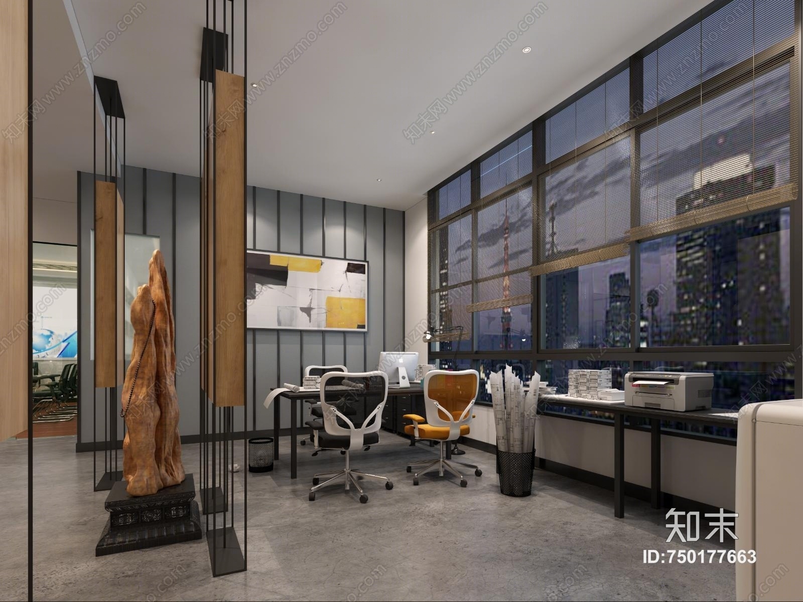 新中式办公室3D模型下载【ID:750177663】