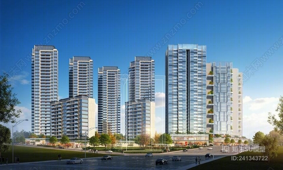 现代高层住宅+公寓SU模型下载【ID:241343722】