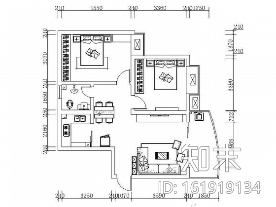 两居室设计方案（含3D文件及效果图）cad施工图下载【ID:161919134】