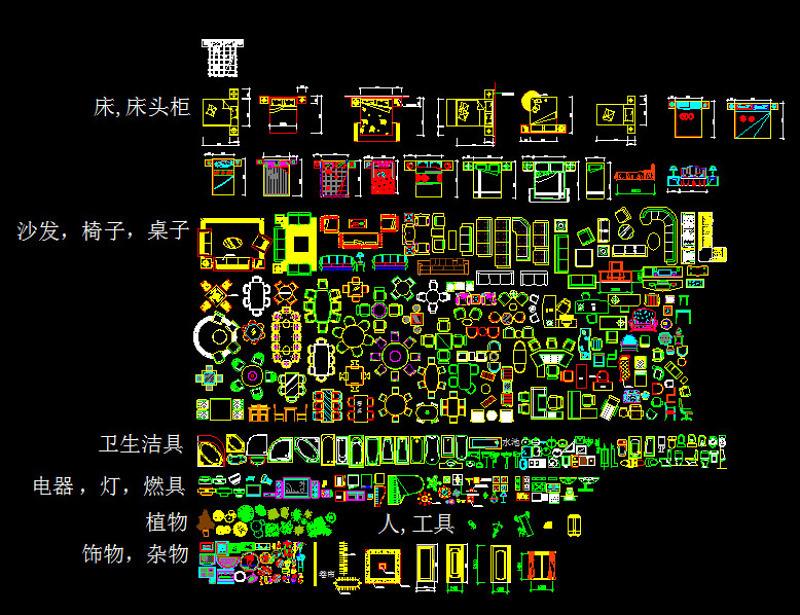 CAD床头柜沙发椅子桌子卫生洁具饰物杂物施工图下载【ID:149660171】