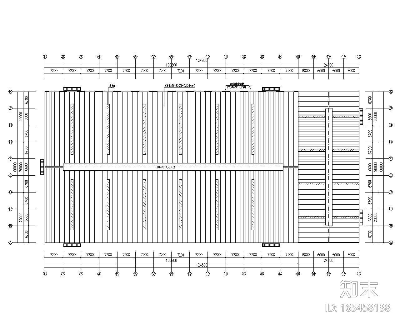 60米多跨钢结构厂房结构施工图（CAD）cad施工图下载【ID:165458138】