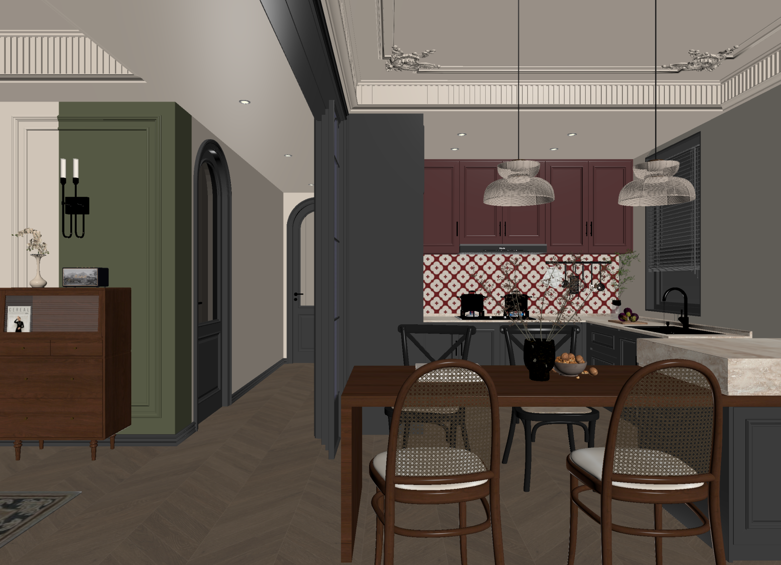美式家居餐厅3D模型下载【ID:1214758246】