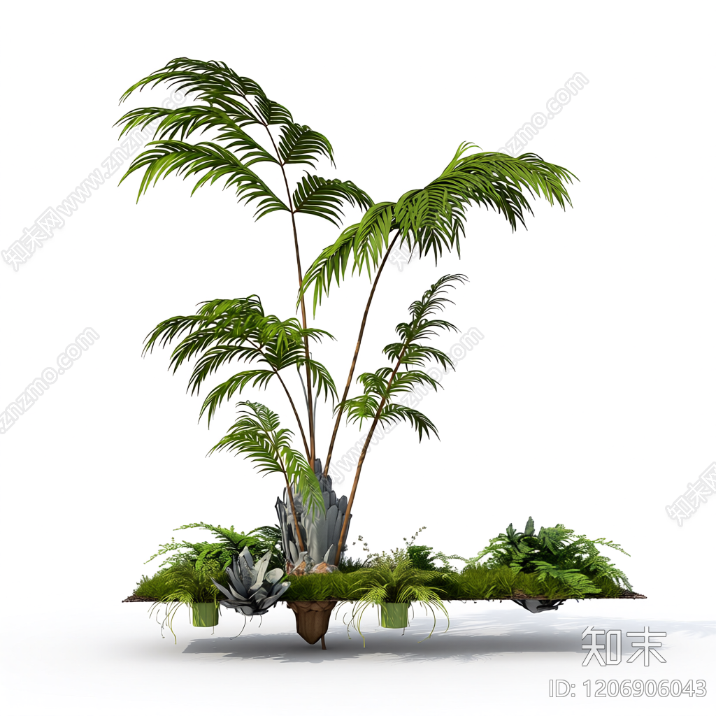 组合盆栽植物景观3D模型下载【ID:1206906043】