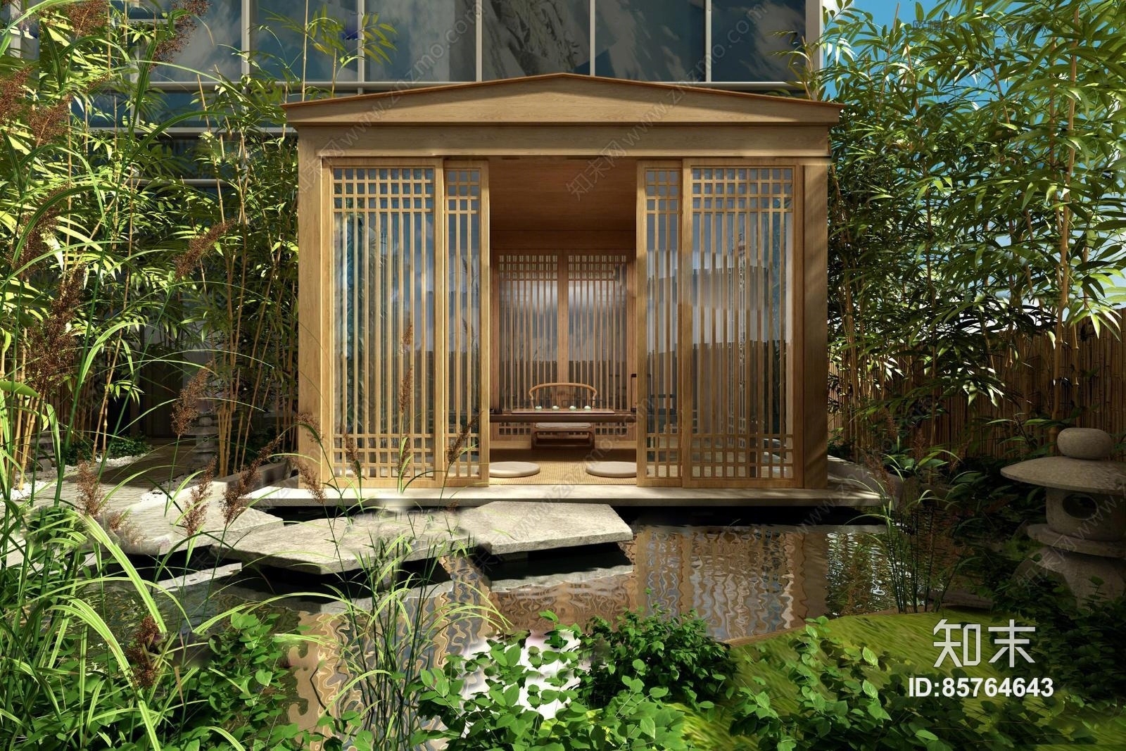 现代竹林木屋园林景观3D模型下载【ID:85764643】
