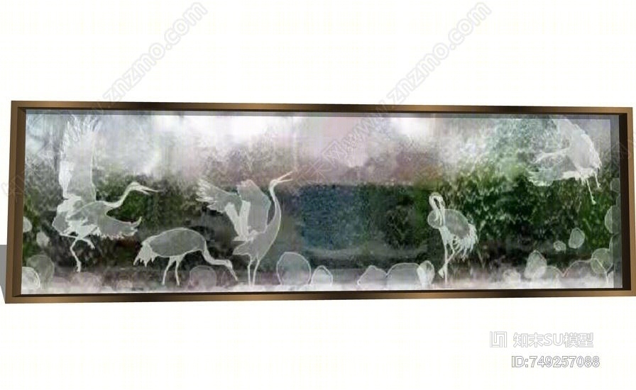 新中式玻璃天鹅景墙SU模型下载【ID:749257088】