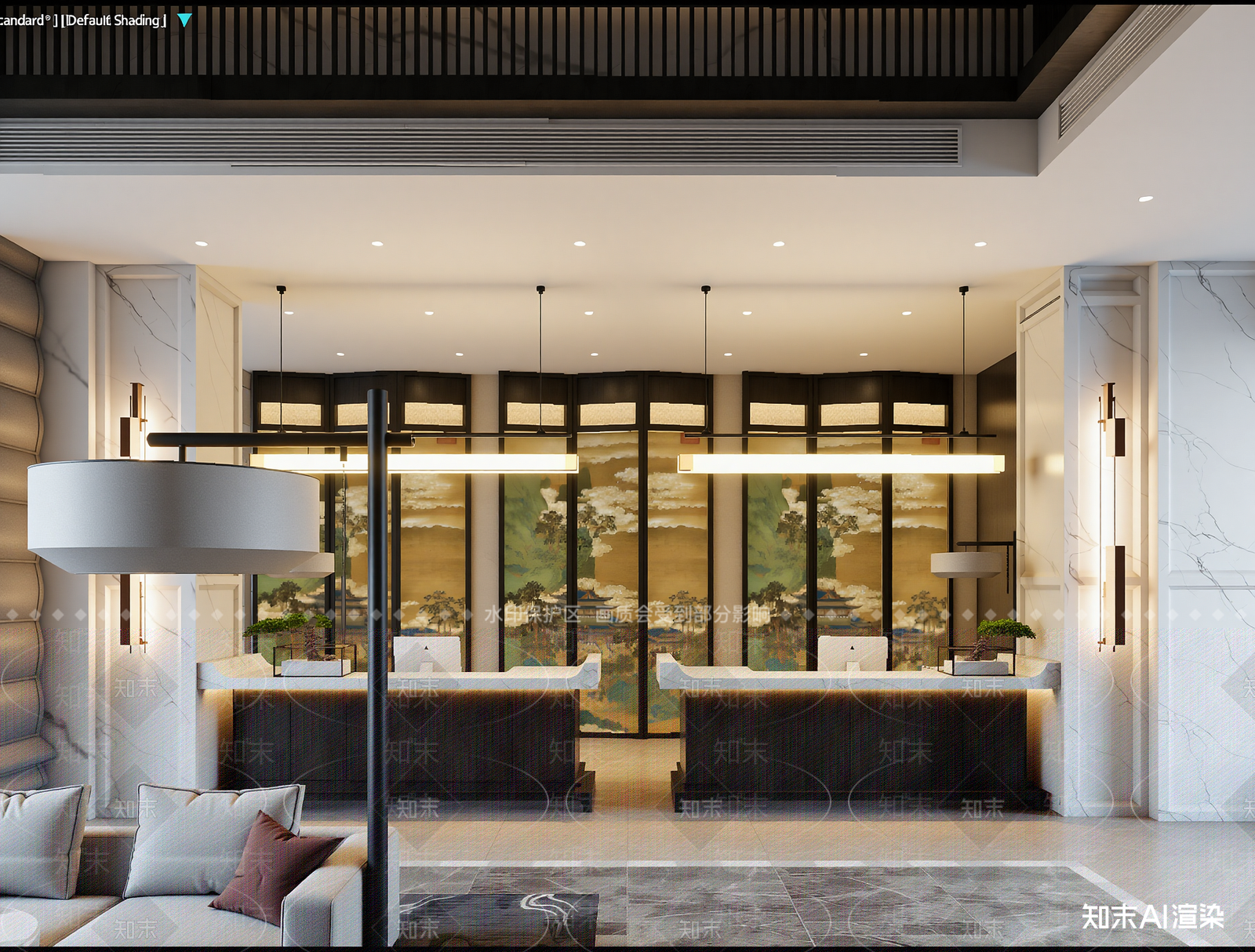 新中式酒店大堂3D模型下载【ID:1214955626】