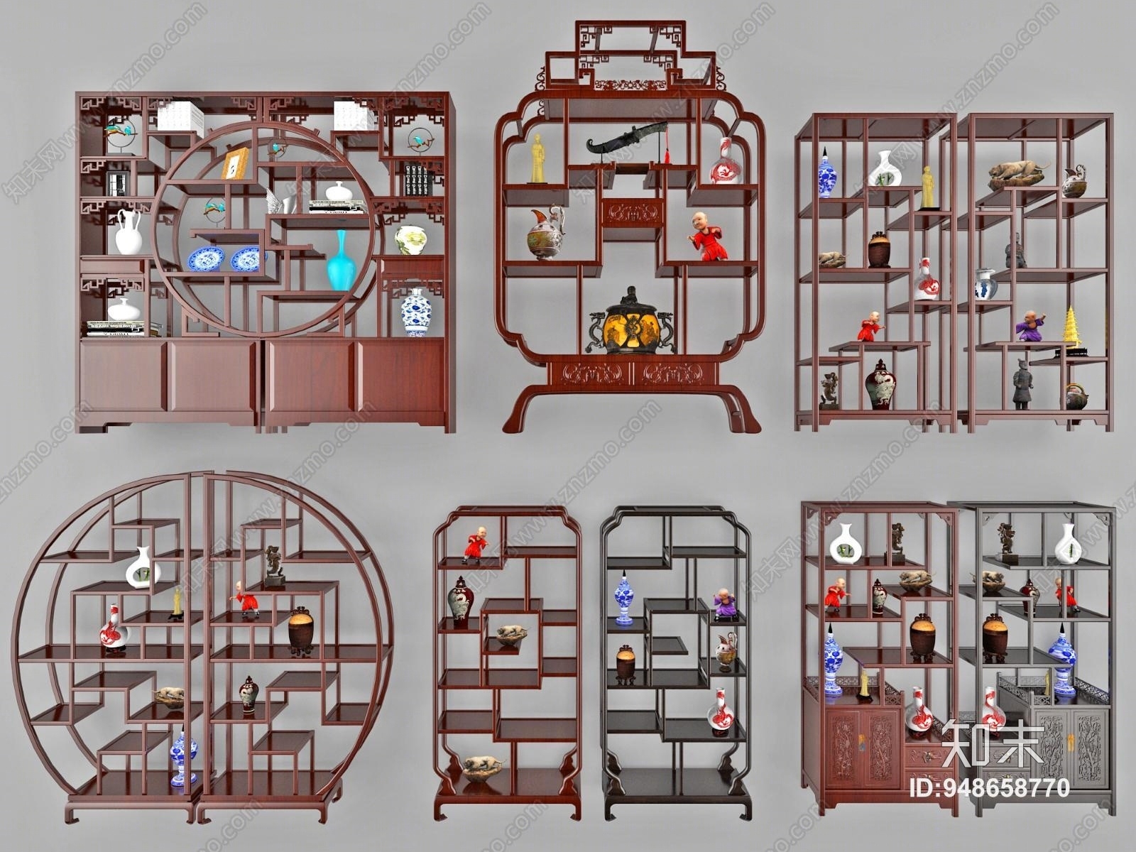 中式家具博古架3D模型下载【ID:948658770】