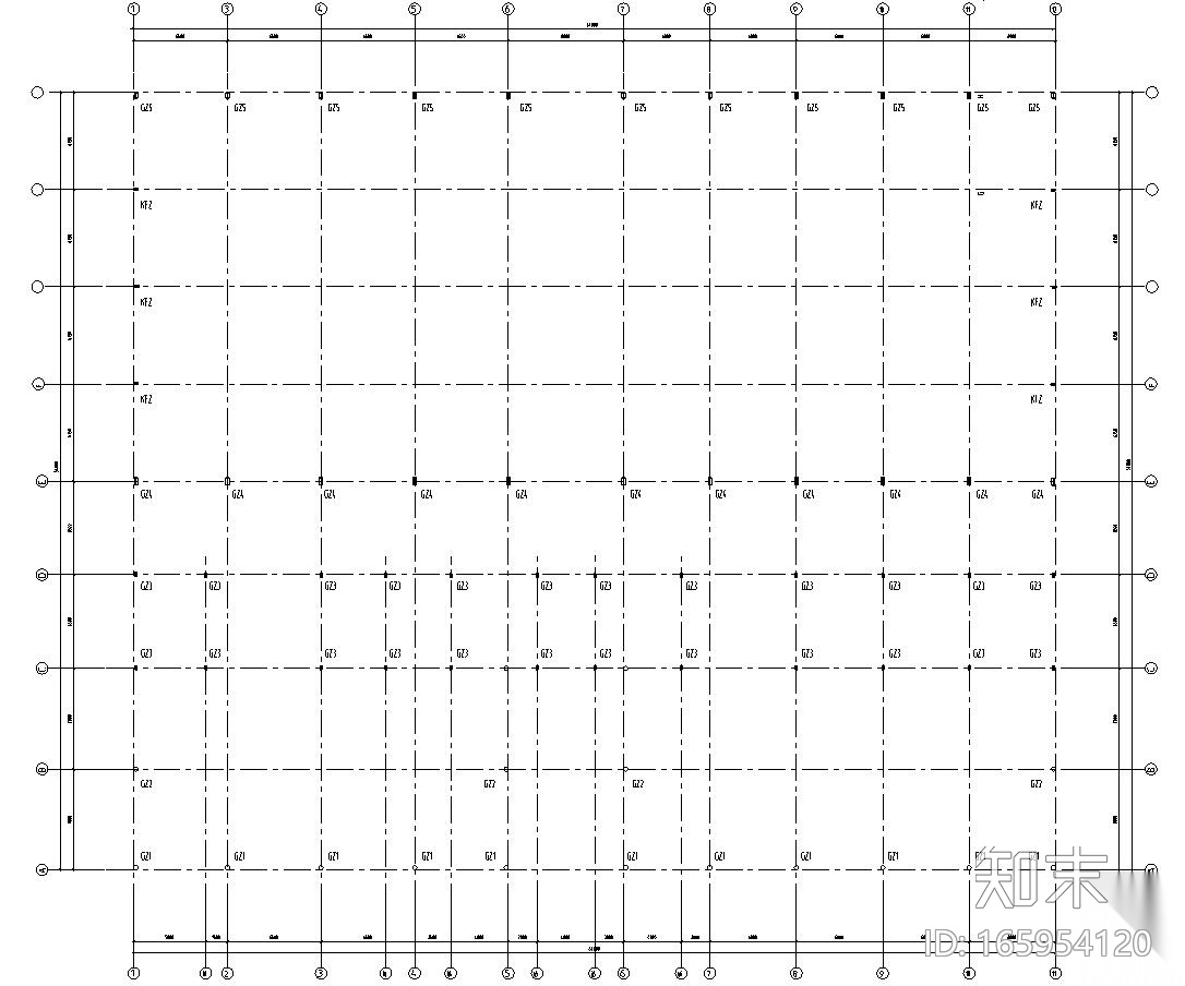 54米双跨门刚汽车销售展厅结构施工图CADcad施工图下载【ID:165954120】
