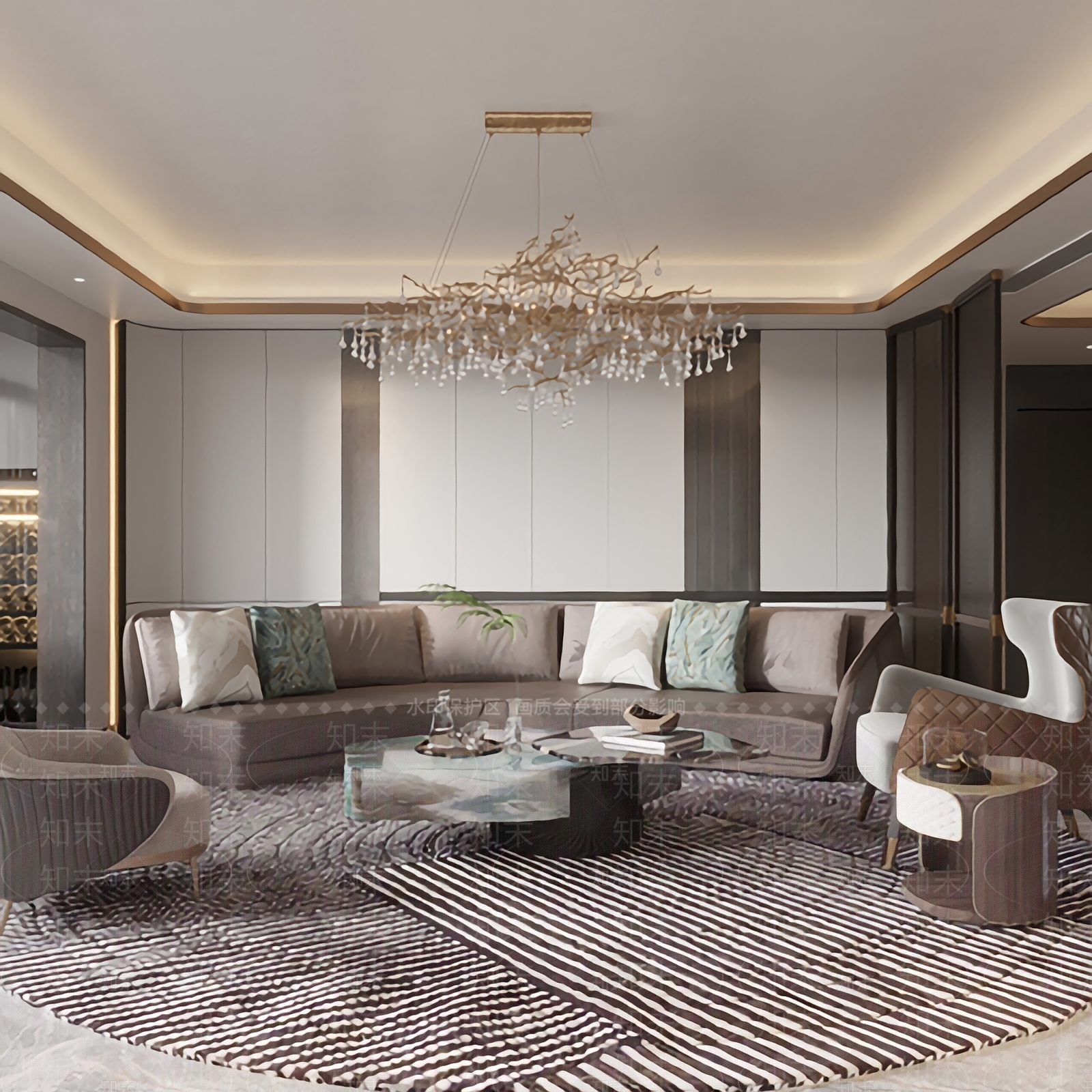 现代轻奢客厅餐厅3D模型下载【ID:1125234658】