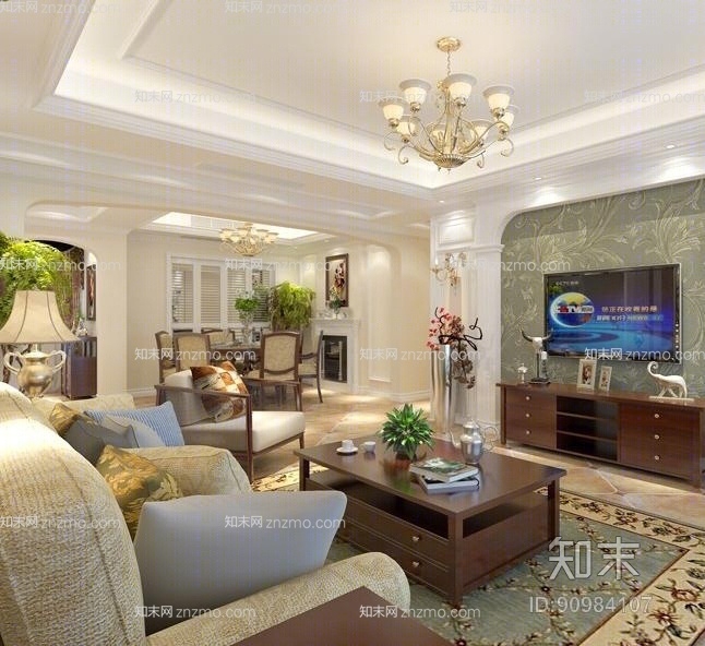 美式简约棕色木艺电视柜3D模型下载【ID:90984107】