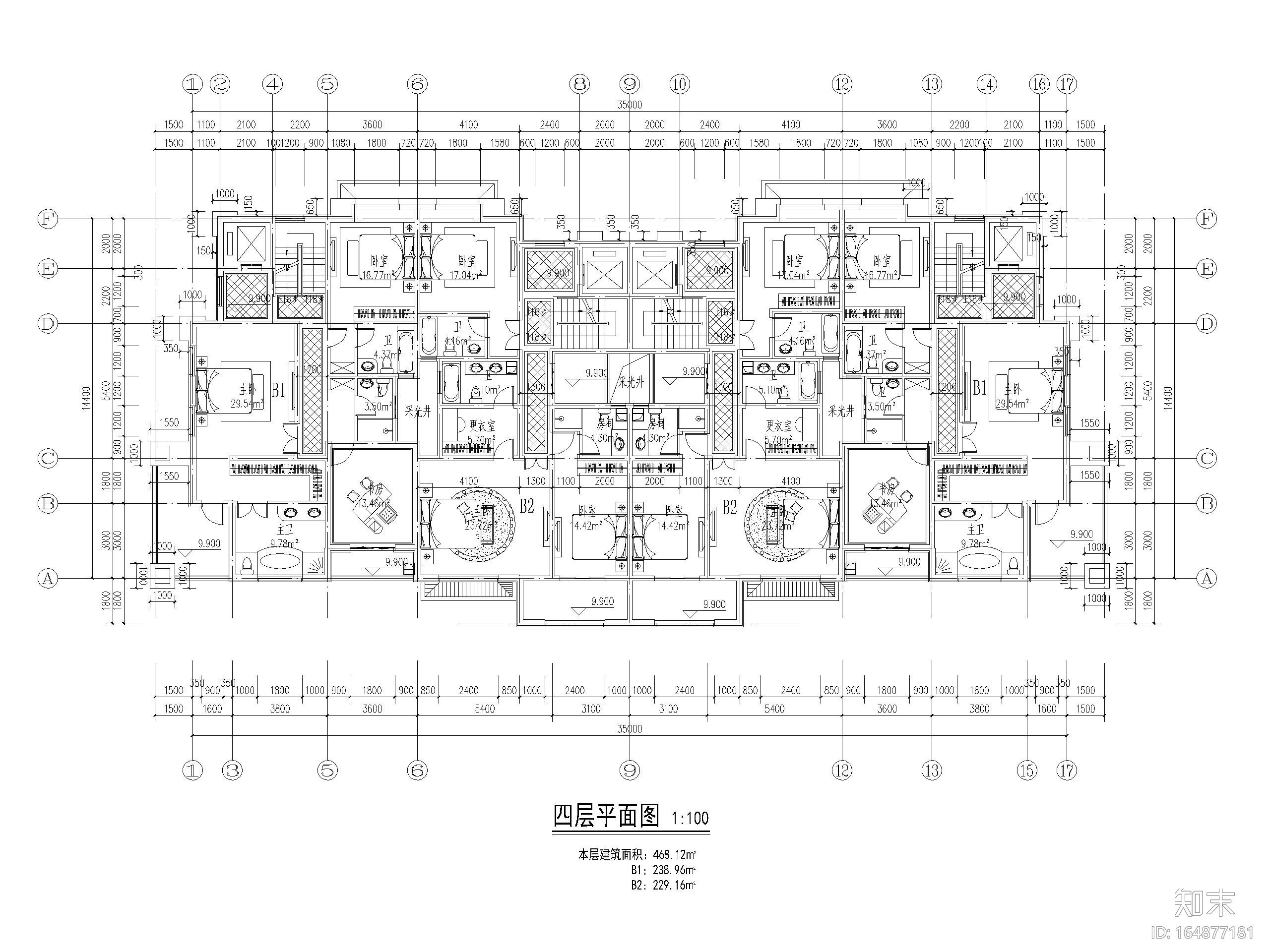 90套联排独栋别墅平面户型设计（CAD）施工图下载【ID:164877181】