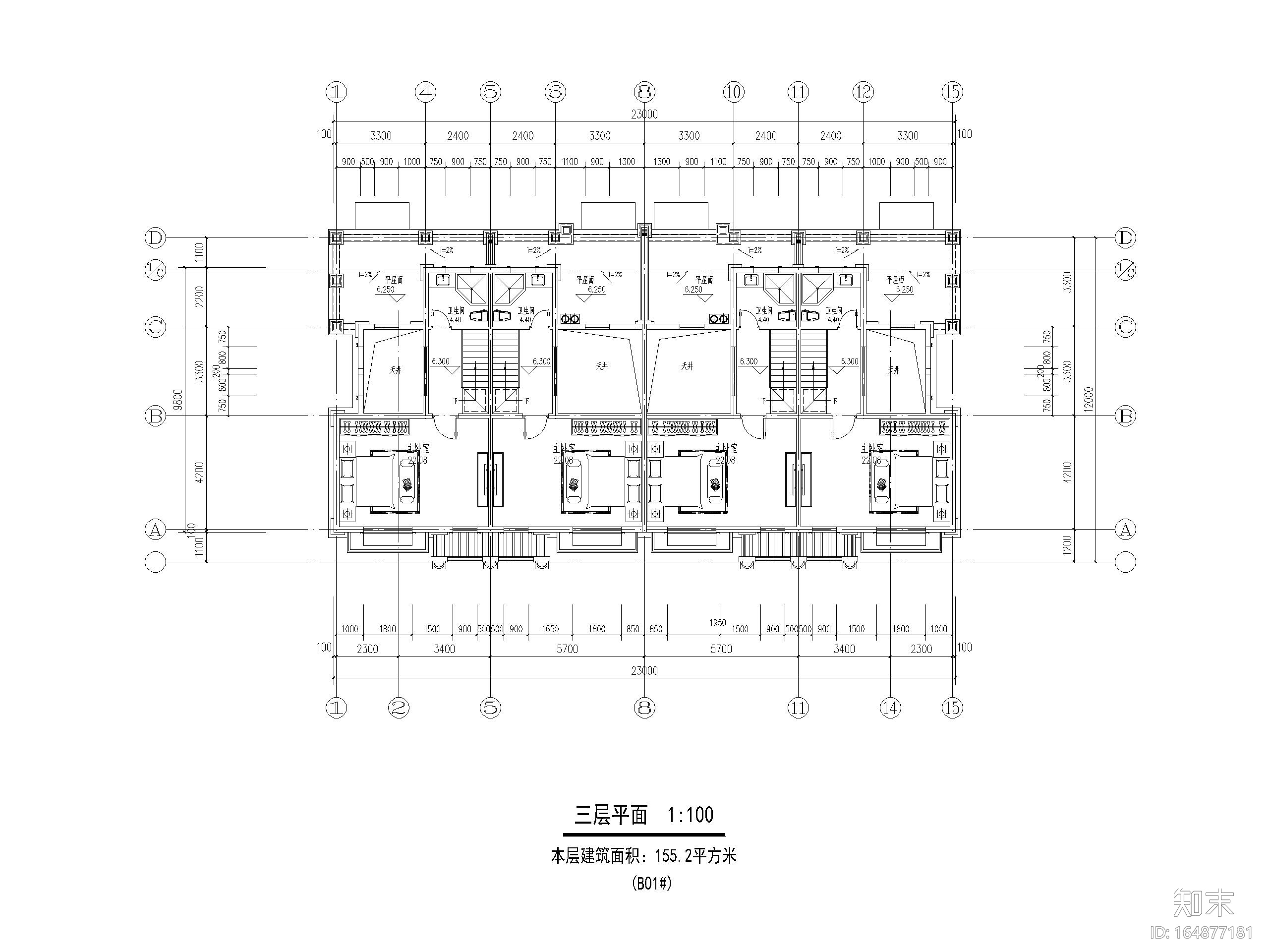 90套联排独栋别墅平面户型设计（CAD）施工图下载【ID:164877181】