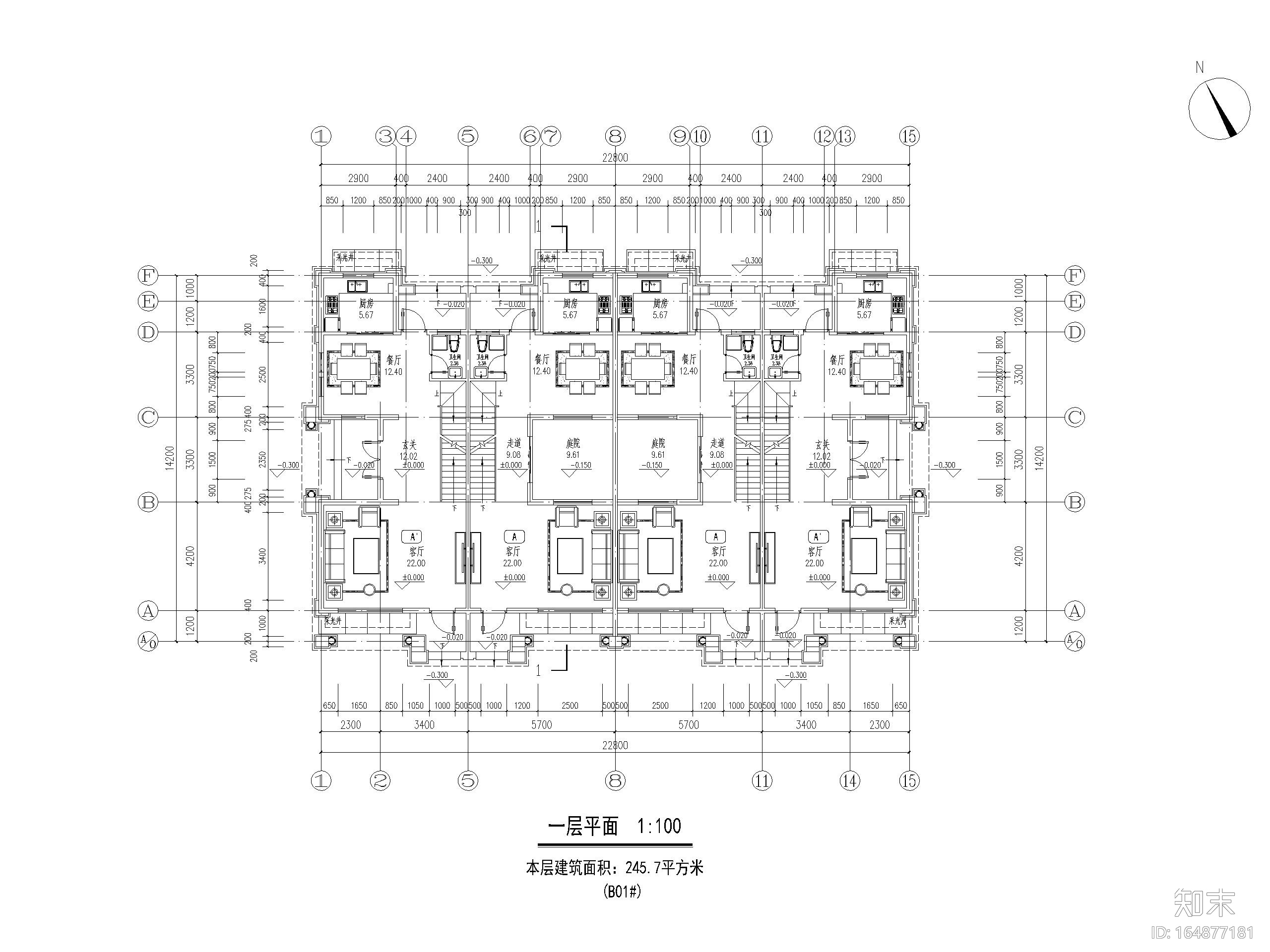 90套联排独栋别墅平面户型设计（CAD）施工图下载【ID:164877181】