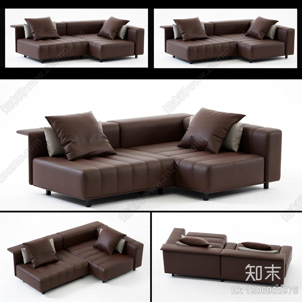 L型皮质沙发组合3D模型下载【ID:1206905978】