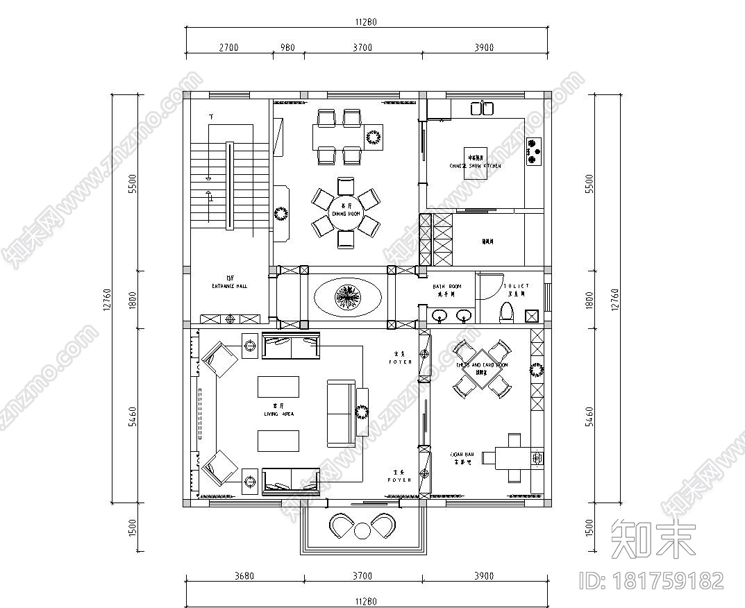 欧式风格整体家居施工图设计cad施工图下载【ID:181759182】