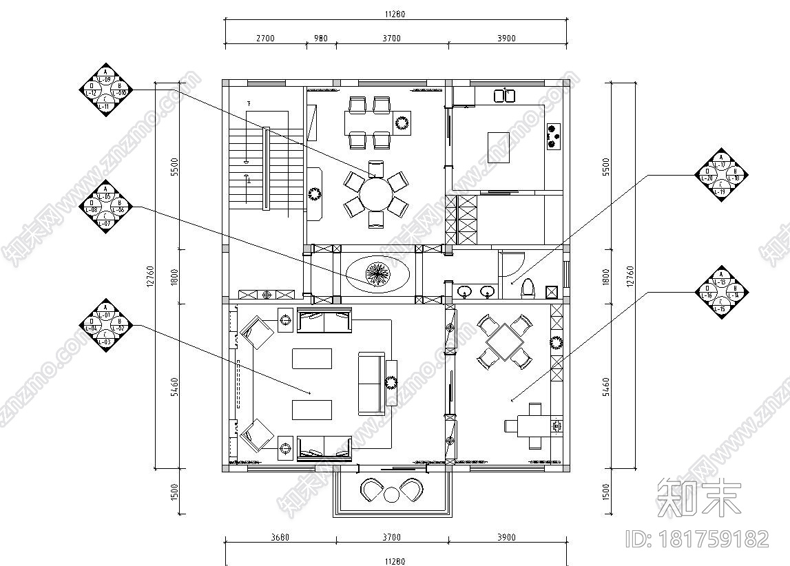 欧式风格整体家居施工图设计cad施工图下载【ID:181759182】