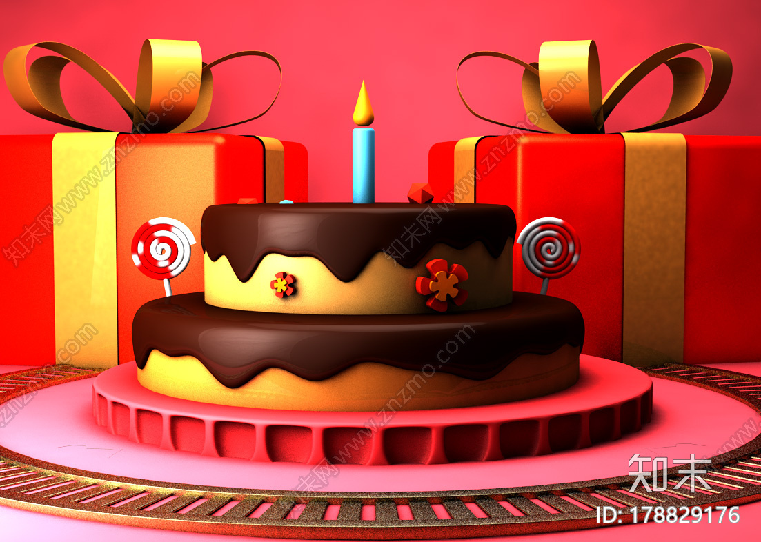 巧克力生日蛋糕CG模型下载【ID:178829176】