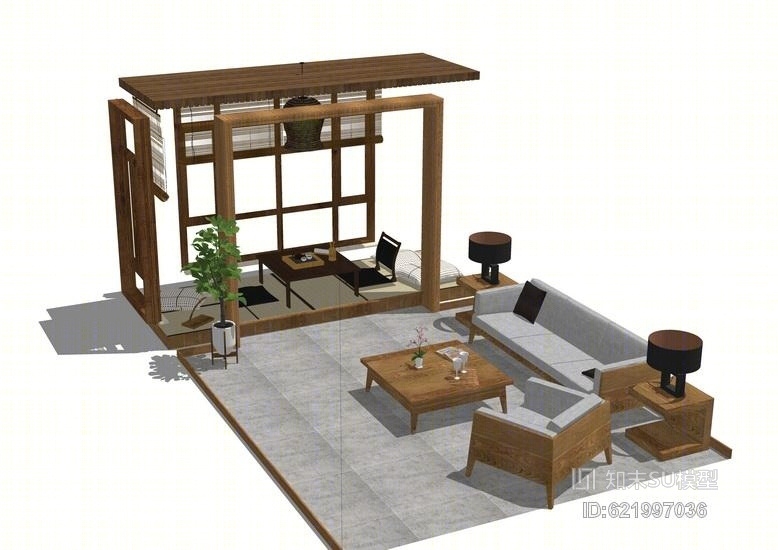 日式榻榻米SU模型下载【ID:621997036】