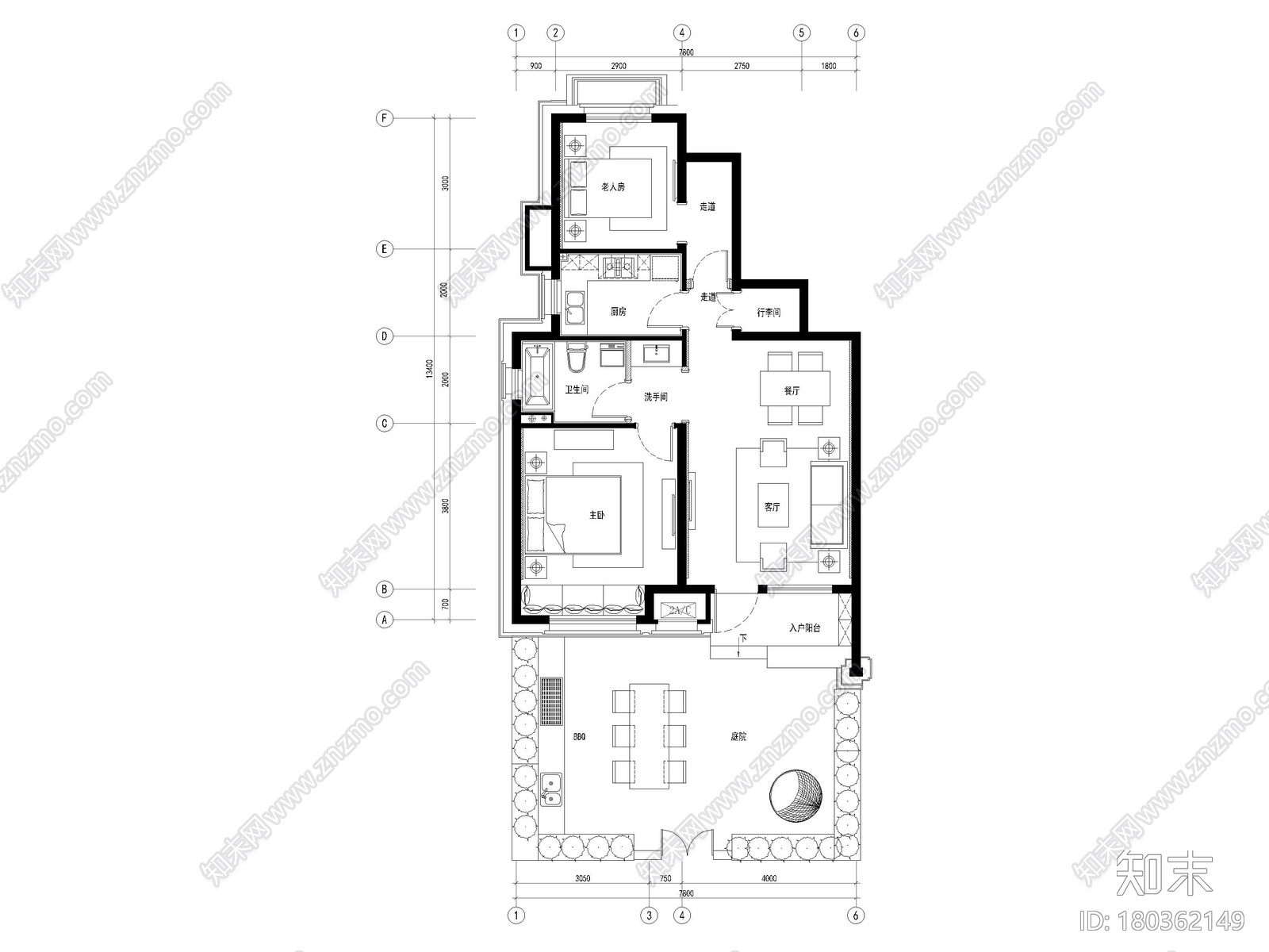 [上海]103㎡现代两居家装户型样板间施工图施工图下载【ID:180362149】