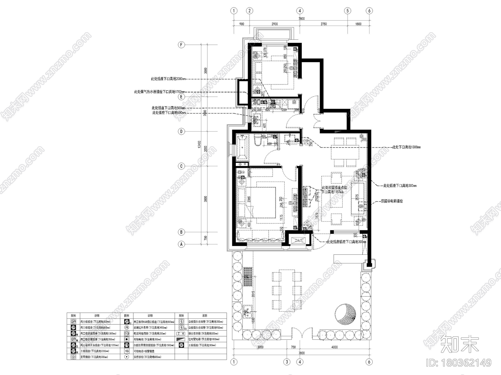 [上海]103㎡现代两居家装户型样板间施工图施工图下载【ID:180362149】