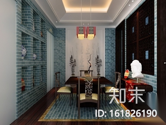 某现代中式时尚双层别墅室内装修图（含效果）cad施工图下载【ID:161826190】