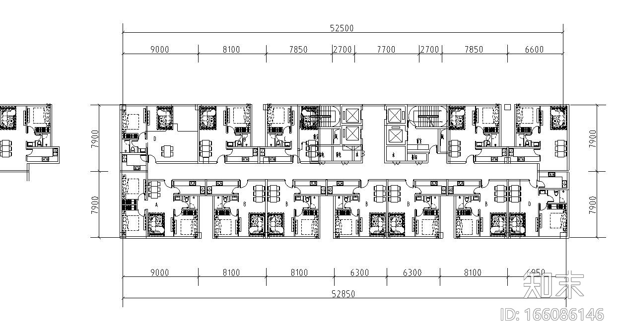 标准层公寓户型平面方案设计cad施工图下载【ID:166086146】