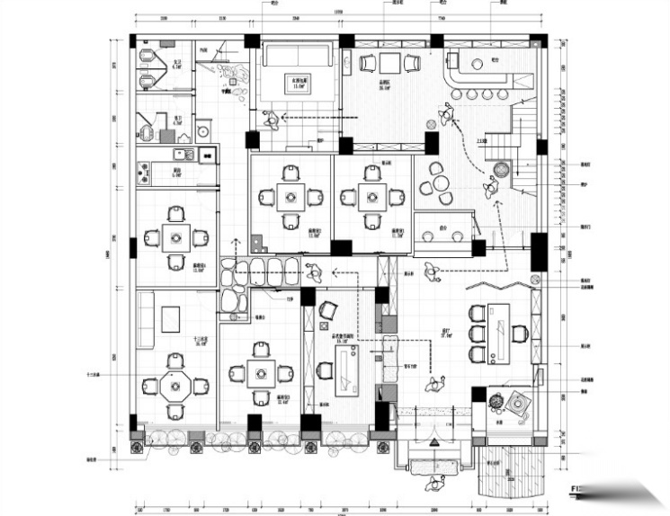 天畞茶叶唐庄混搭风格CAD（含效果图）cad施工图下载【ID:160711160】