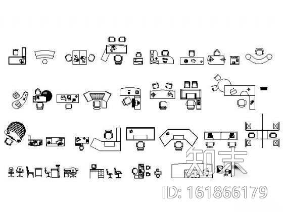 办公组合桌椅平面图块集施工图下载【ID:161866179】