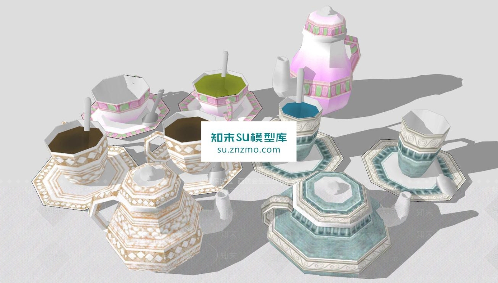 欧式茶杯茶具SU模型下载【ID:172529102】