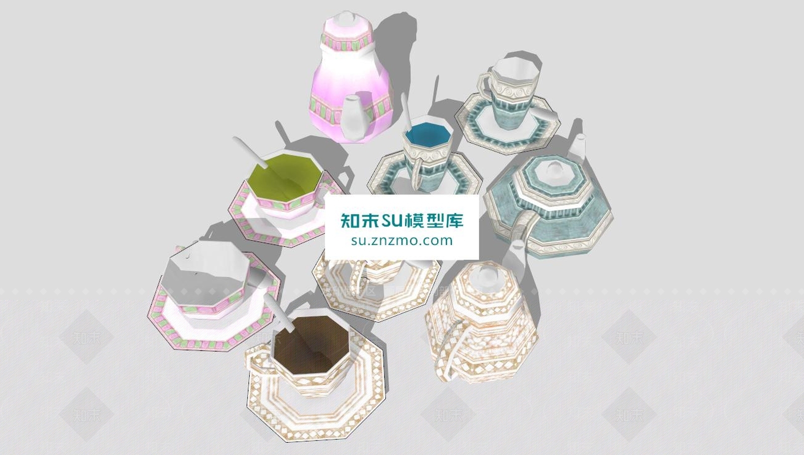欧式茶杯茶具SU模型下载【ID:172529102】