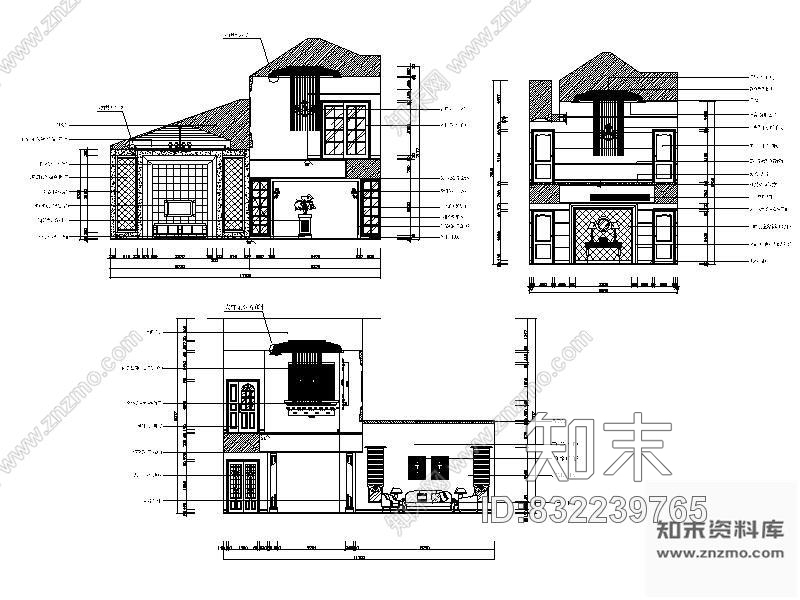 图块/节点欧式别墅中庭立面图cad施工图下载【ID:832239765】