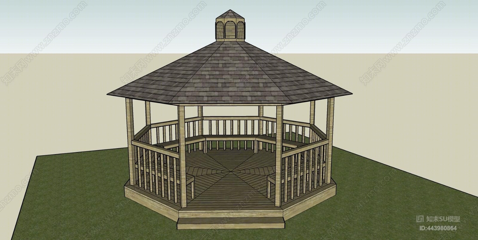 欧式防腐木景观亭SU模型下载【ID:443980864】
