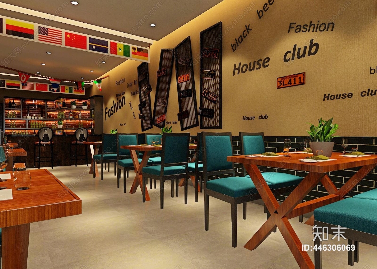 工业风休闲餐厅3D模型下载【ID:446306069】