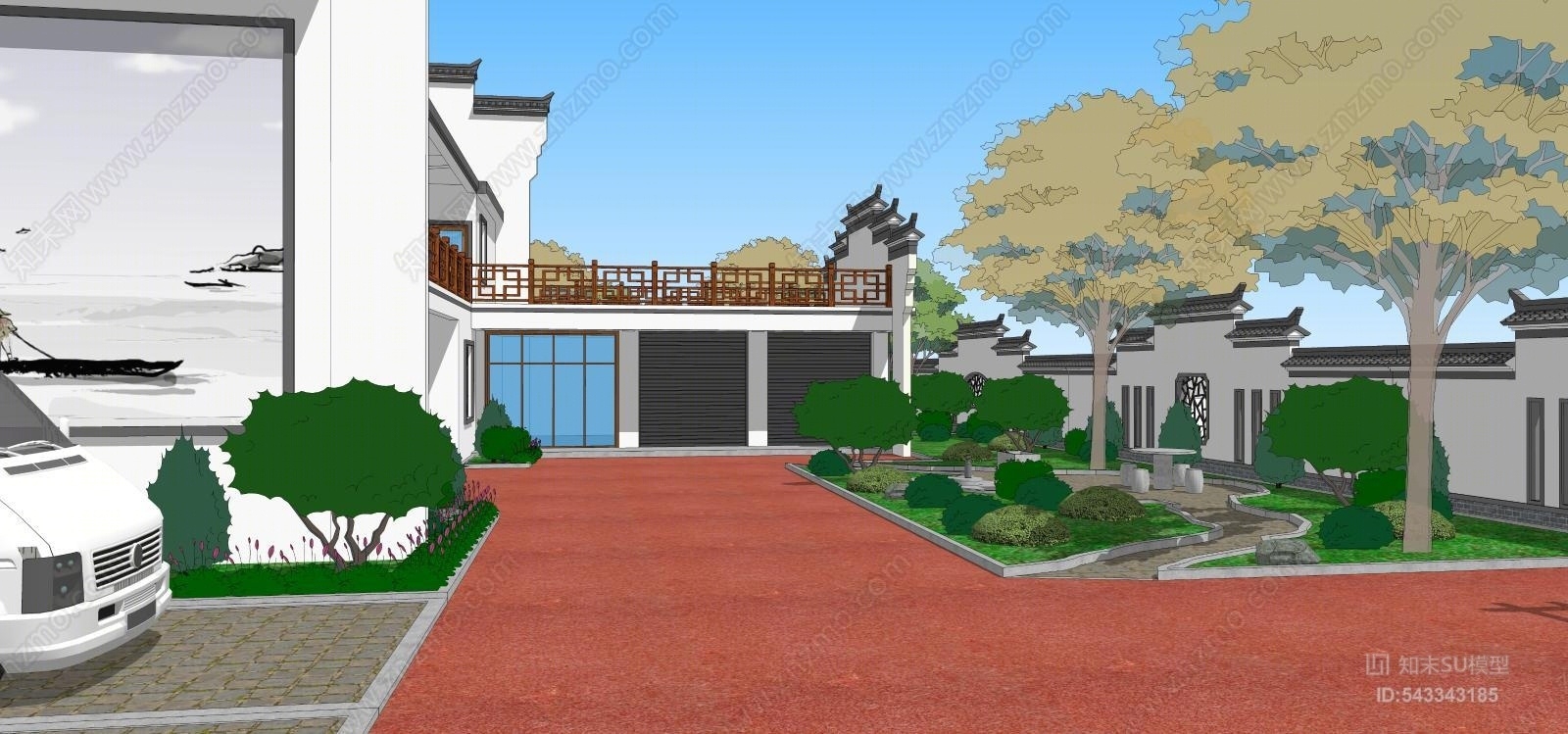 中式风格公路驿站SU模型下载【ID:543343185】
