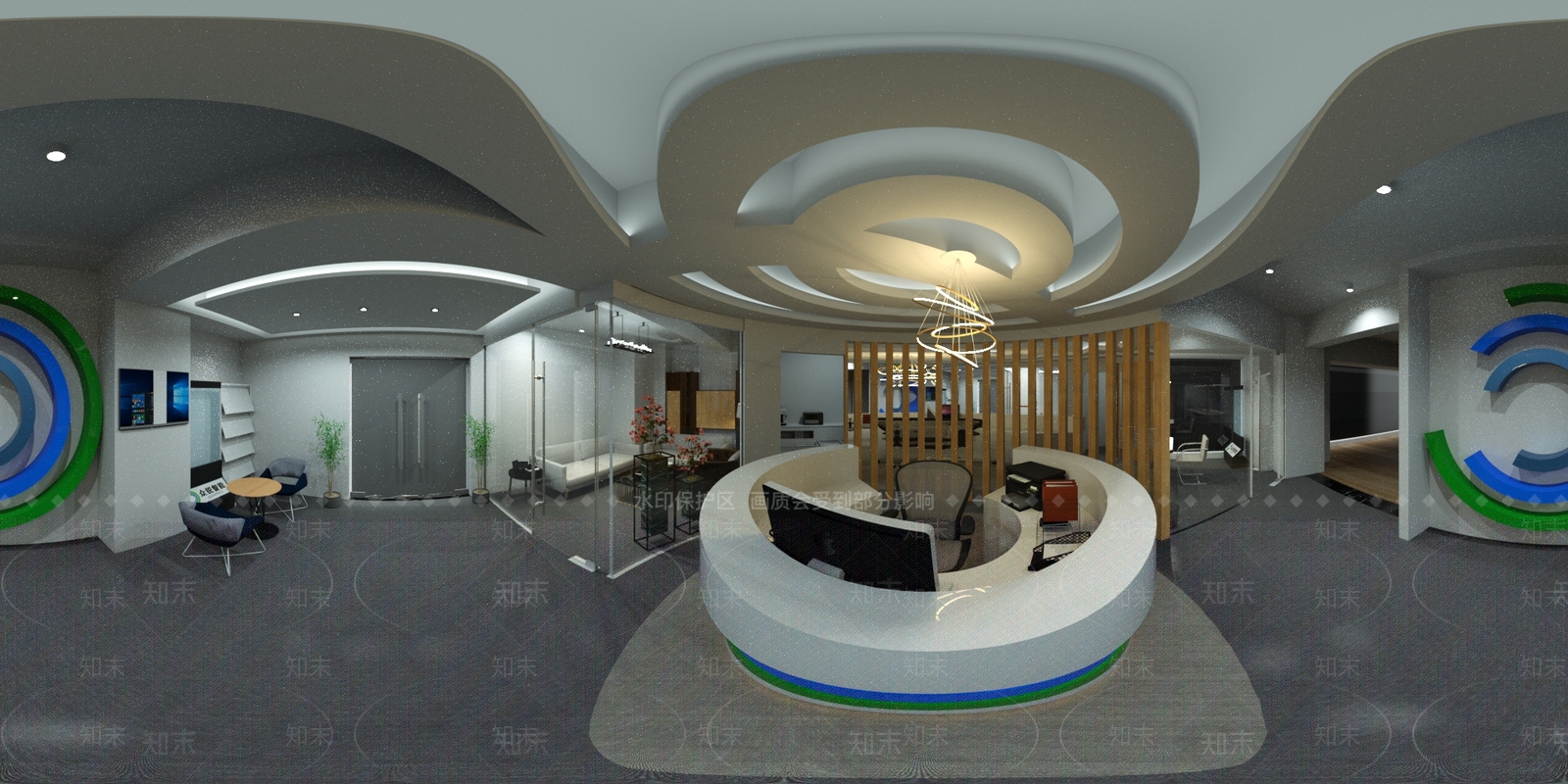 前台logo墙 展示墙 圆形吊顶商场 办公室 室内 餐厅 演出