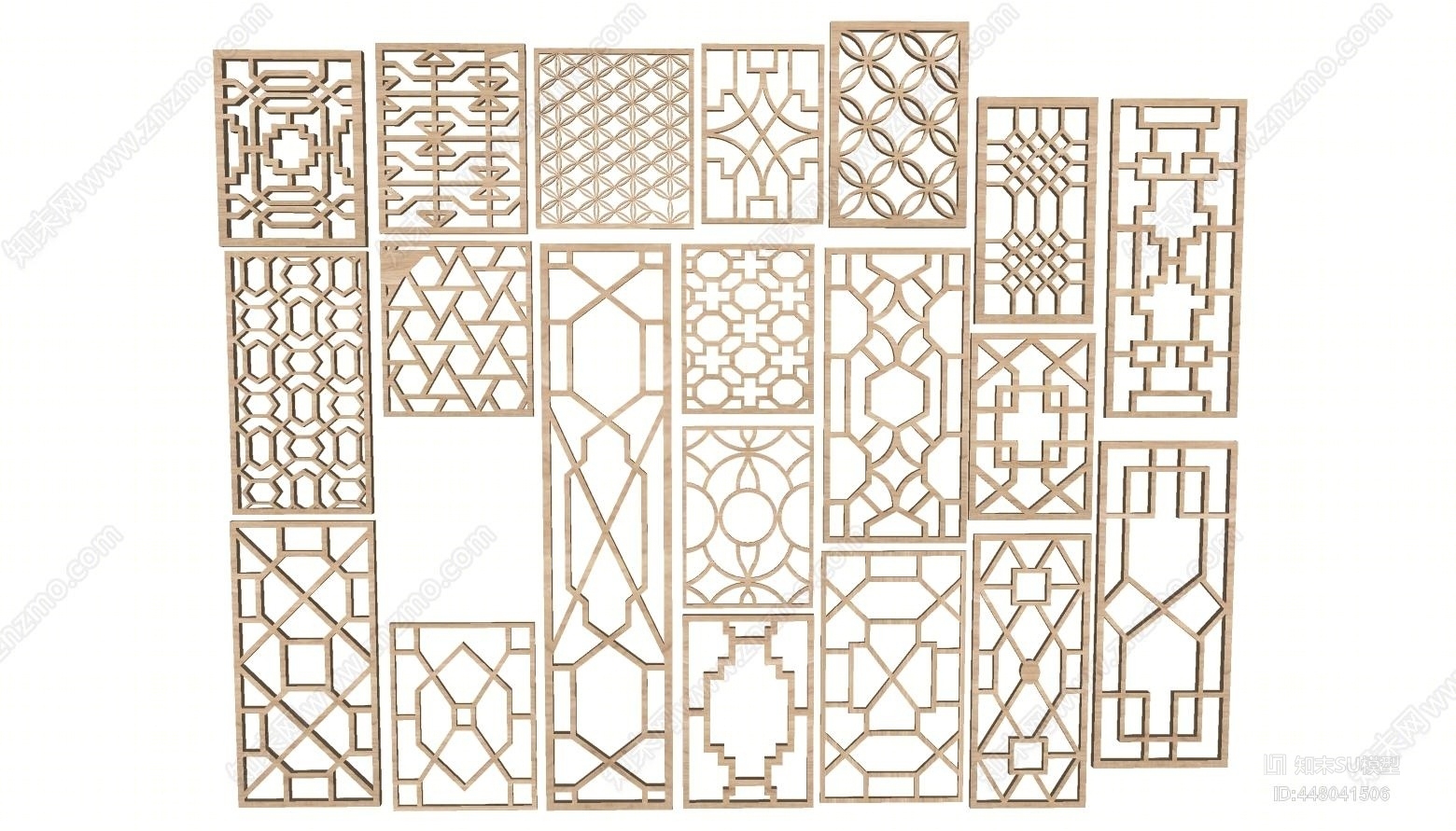 新中式实木窗花隔断组合SU模型下载【ID:448041506】