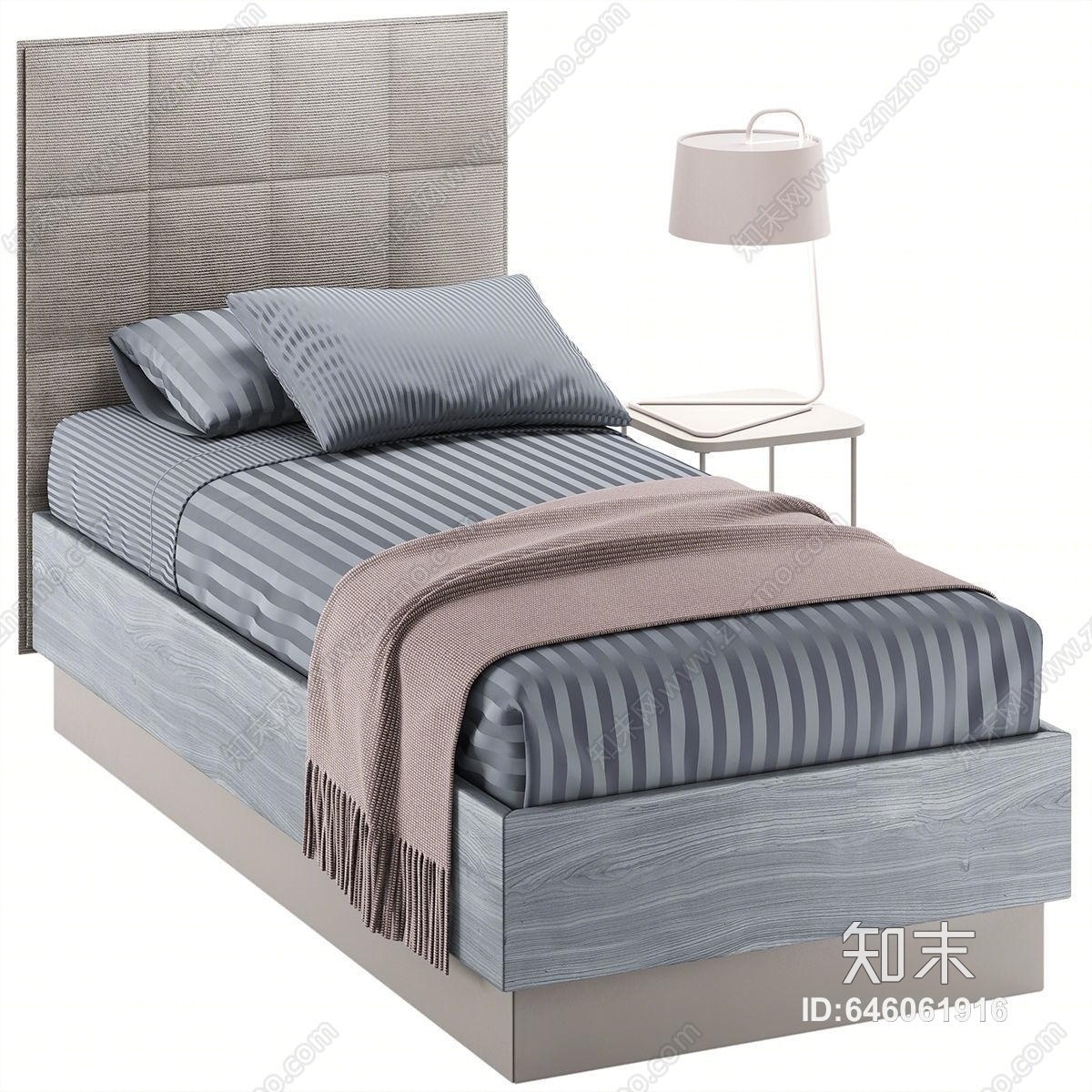 现代单人床3D模型下载【ID:646061916】