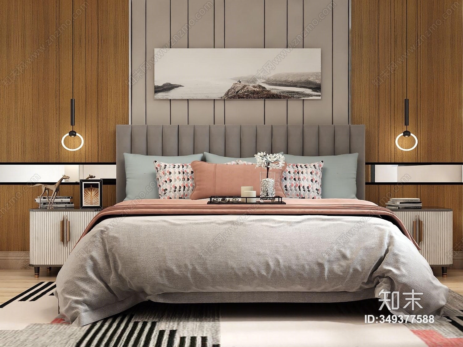 现代床具组合3D模型下载【ID:349377588】