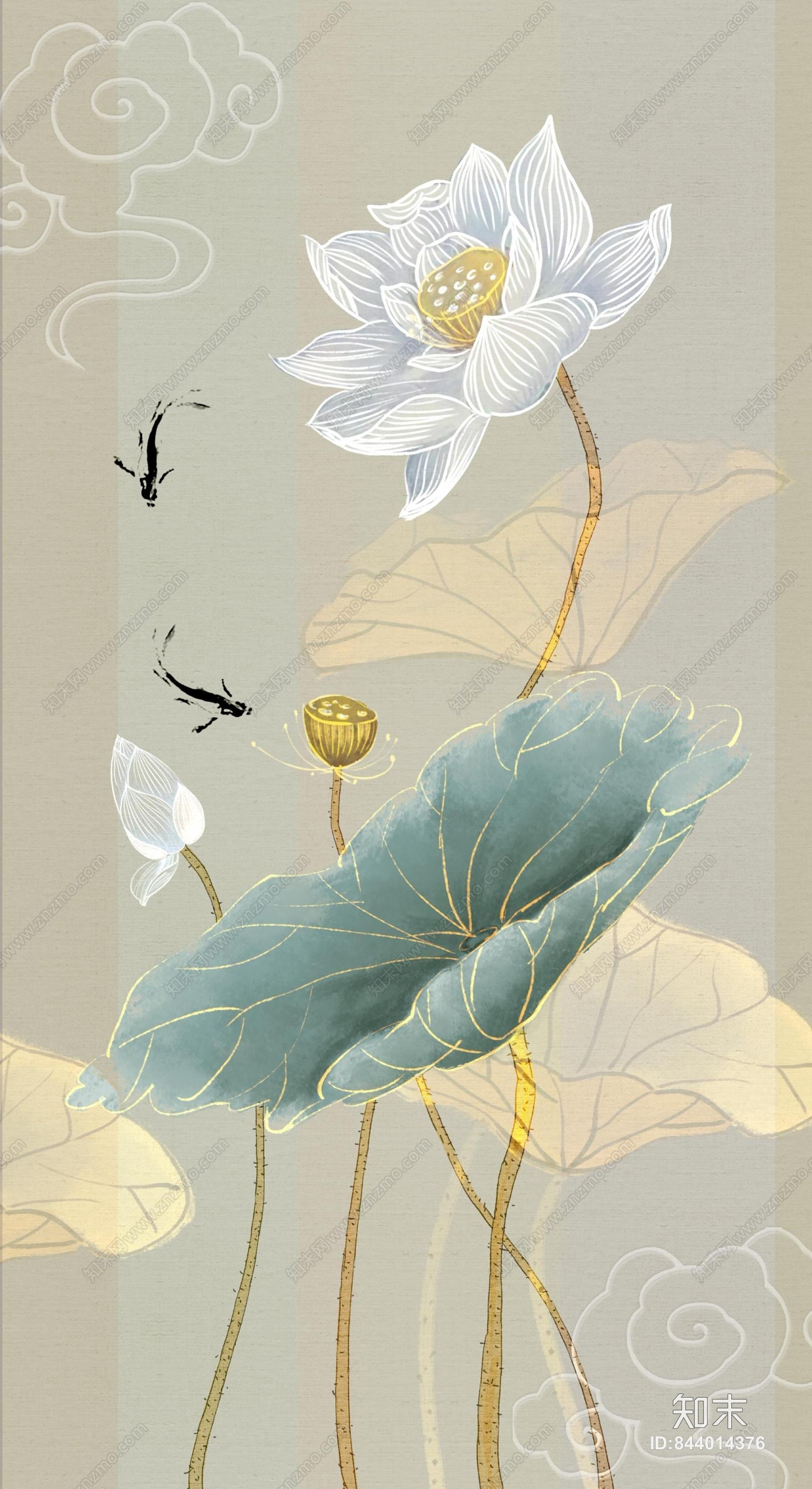 屏风、荷花、玻璃屏风贴图下载【ID:844014376】