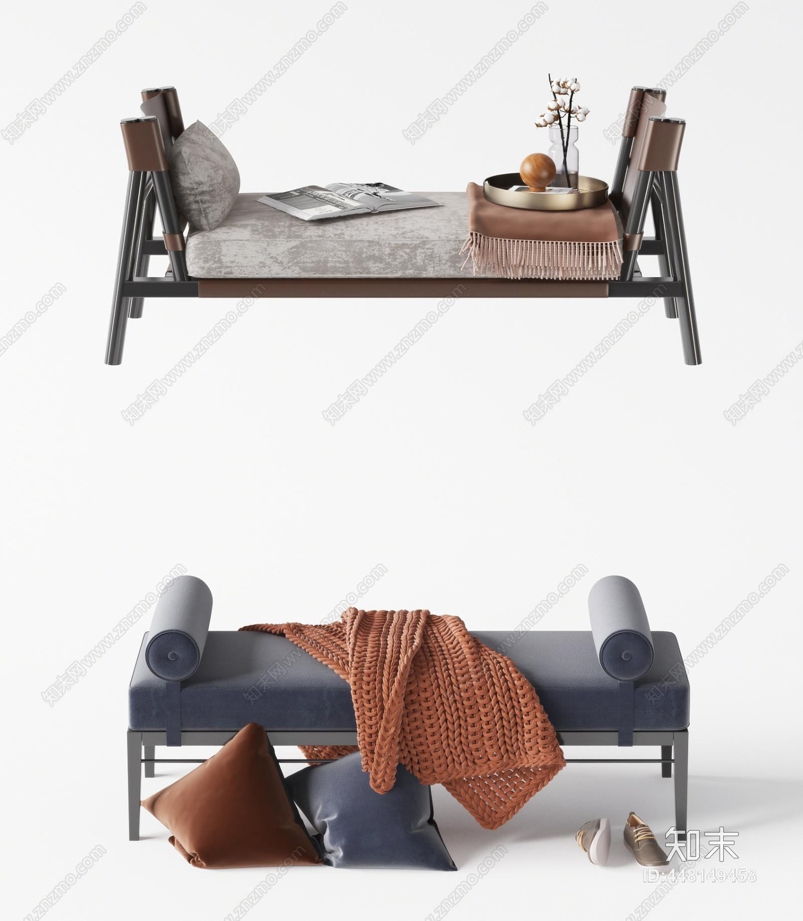 现代床尾凳3D模型下载【ID:448149458】
