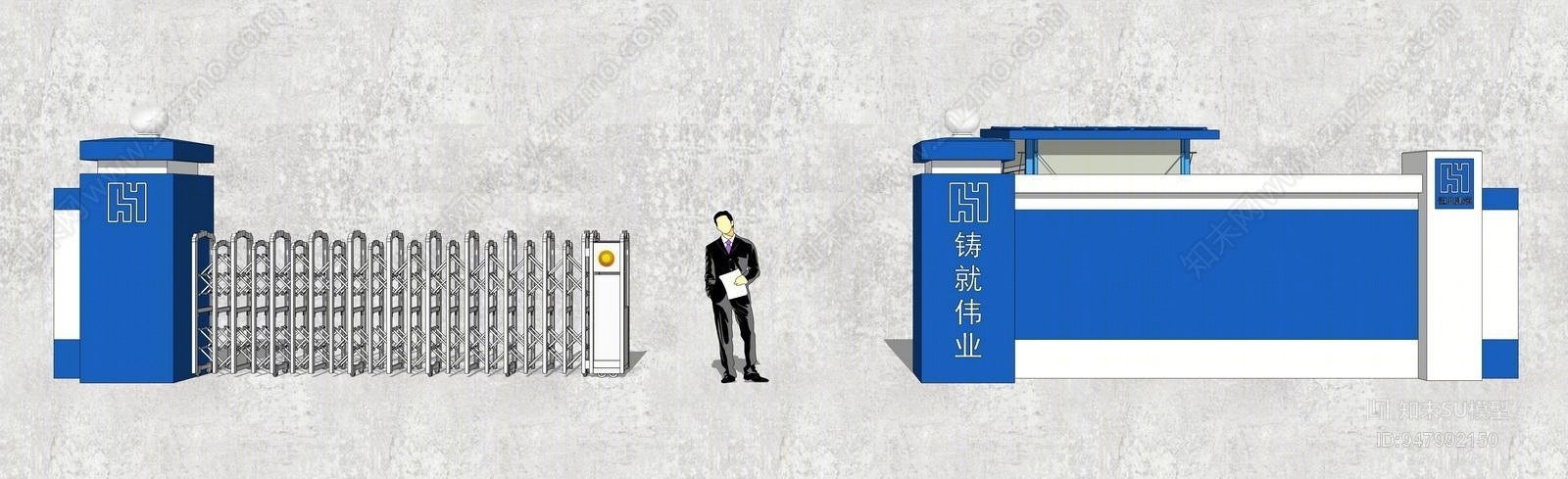 现代施工工地大门SU模型下载【ID:947992150】