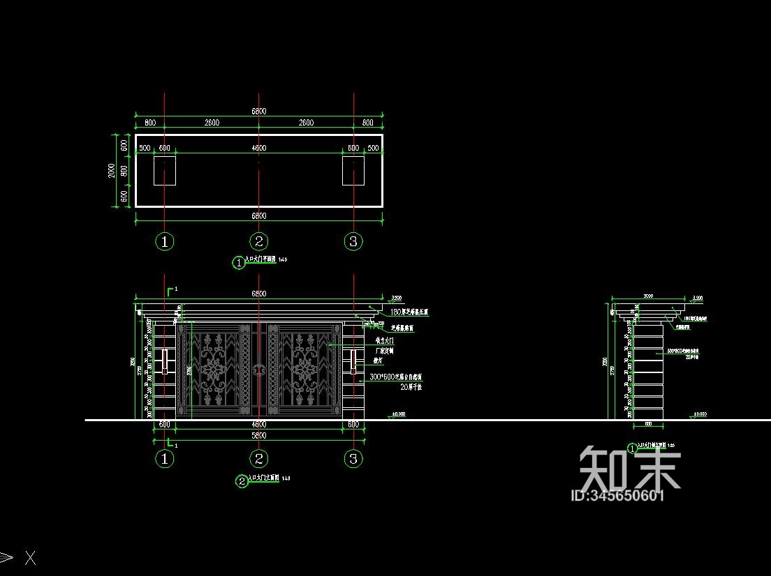 cad别墅庭院大门做法详图施工图下载【ID:345650601】