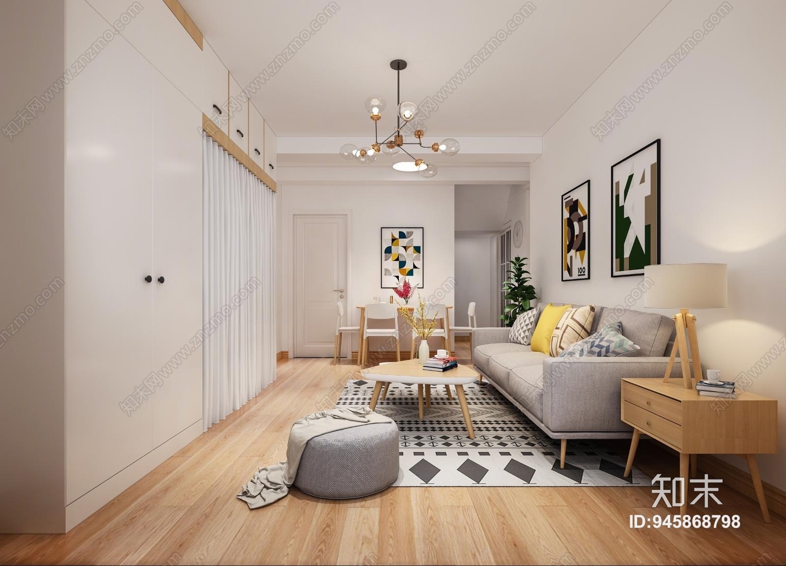 北欧单身公寓3D模型下载【ID:945868798】
