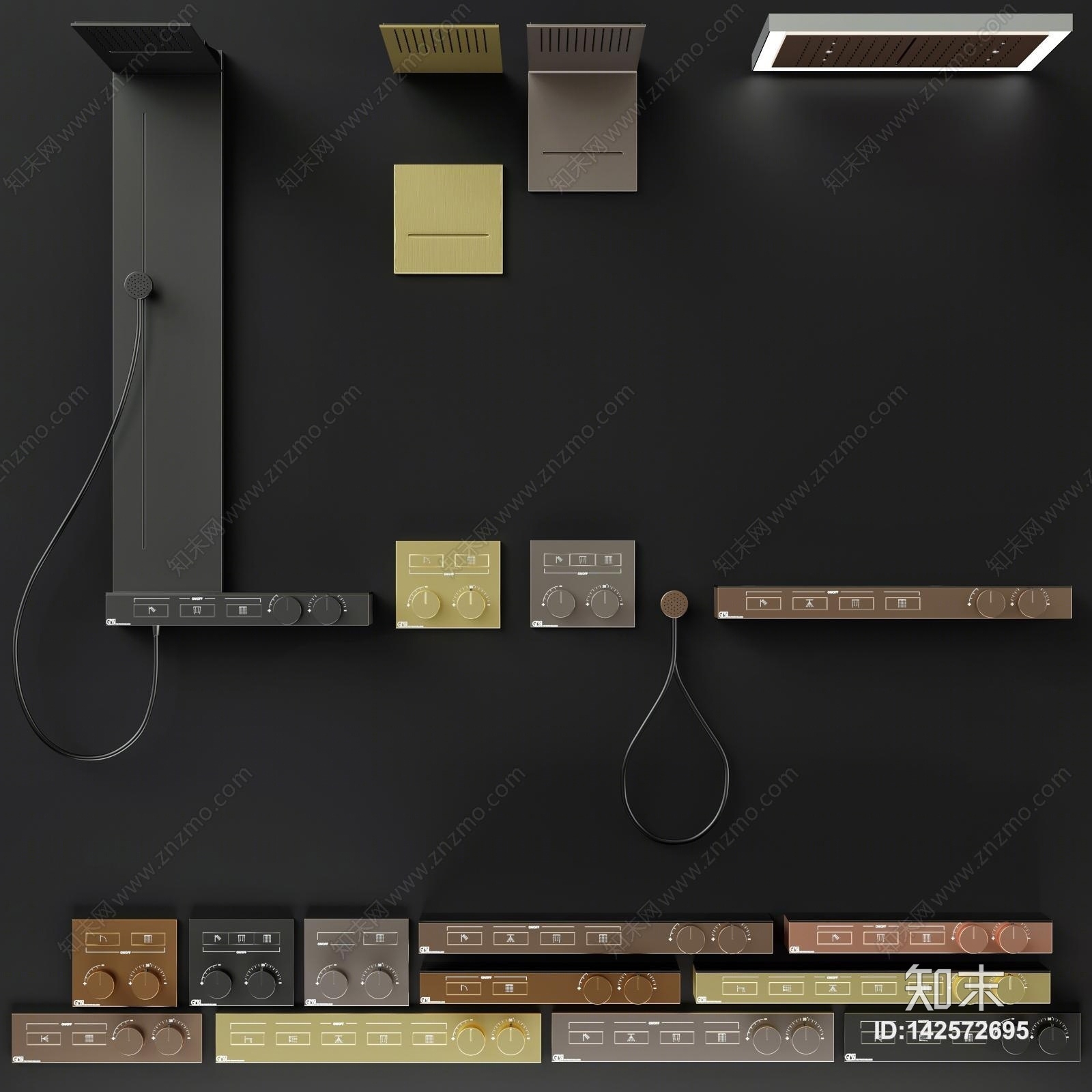 现代淋浴系统水龙头3D模型下载【ID:142572695】